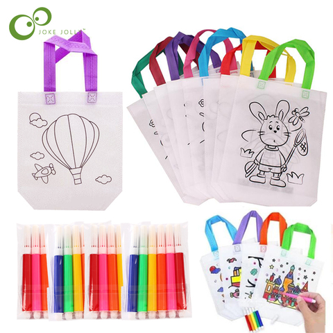 Juego de bolsas de Grafiti de manualidades con rotuladores para niños, juego de 5 bolsas de tela no tejida para pintar a mano, con relleno de colores para manualidades, GYH ► Foto 1/6