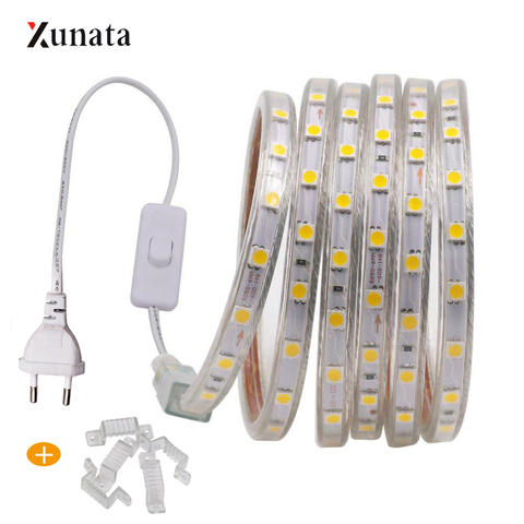 Tira de luces LED de 110V y 220V, SMD5050, 60LED, WIFI, RGB, Flexible, impermeable, cinta luminosa LED con enchufe de interruptor europeo y estadounidense ► Foto 1/6