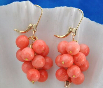 Noble 3-4mm ronda coral Rosa pendiente-novia de piedra Natural de Plata de Ley 925 pendientes y joyas para boda ► Foto 1/2