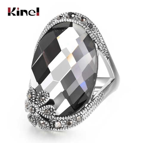 Kinel-Anillo de plata de primera ley con forma de flor para mujer, sortija grande, plata esterlina, estilo tibetano, color gris ► Foto 1/6