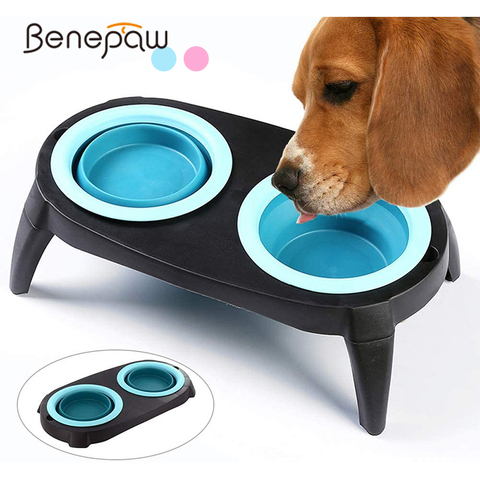 Benepaw-cuenco elevado para perros, con soporte, respetuoso con el medio ambiente, plegable, desmontable, comida, agua, alimentador de mascotas, platos aptos para lavavajillas ► Foto 1/6