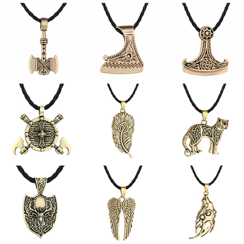 Kinitial Lobo vikingo collares Retro huella de perro gato pájaro águila dragón colgante estilo eslavo amuleto pagano Odin Vintage collar Animal ► Foto 1/6