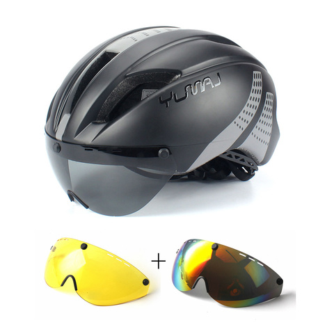 Casco de Ciclismo para hombre y mujer, Casco de 3 lentes con hebilla magnética para Ciclismo de carretera y de carretera ► Foto 1/6