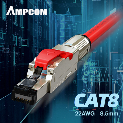 AMPCOM Network-Cable Ethernet RJ45 para ordenador, Cable Cat8 Cat7 Cat6A de 10gbps, Cable de parche preterminado, longitud personalizada de soporte ► Foto 1/6