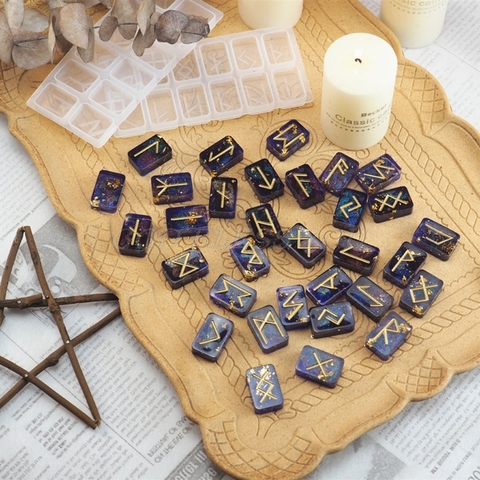 Runas Stones-Molde de cristal con grabado de Elder Futhark, Kit de moldes de resina para brujería ► Foto 1/6