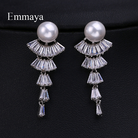 EMMAYA-pendientes largos de circón para mujer y niña, aretes de lujo con forma de ventilador, cambio Gradual, Circonia cúbica de cristal, regalo de joyería 2022 ► Foto 1/6