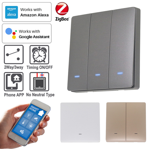 Interruptor de pared con botón ZIGBEE, interruptor de pared de 3 colores con luz LED, azul, 86x86mm, TUYA Smart Home, 2 vías/3 vías, para Alexa, Google Home, Alice ► Foto 1/6