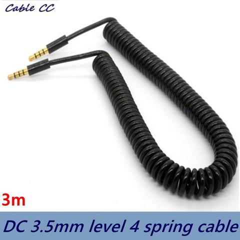 Cable auxiliar de 3,5mm con resorte de 4 núcleos, 3M, negro, con micrófono, audio estéreo dorado, adecuado para ordenador/MP3 ► Foto 1/4