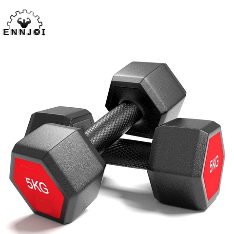 Mancuernas de goma hexagonales para entrenamiento de fuerza, pesas de 5Kg para ejercitar músculo, equipo de Fitness para el hogar, 1 par ► Foto 1/1