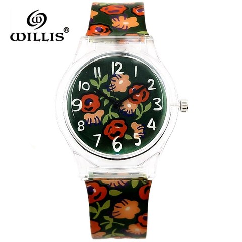 WILLIS-reloj Retro de flores rosa para mujer, de silicona, de cuarzo, resistente al agua, femenino ► Foto 1/6