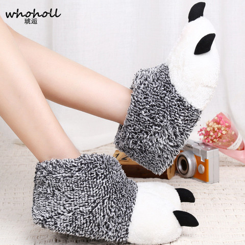 WHOHOLL invierno hombre de abrigo de las mujeres Zapatillas de casa Animal panda pata Zapatillas de felpa Mujer térmica de algodón suave de interior zapatos de casa ► Foto 1/6