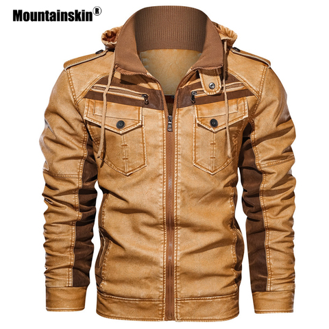 Mountainskin-chaquetas de cuero para hombre, abrigos gruesos de lana gruesa con capucha para motocicleta de PU, prendas de vestir de moda para hombre, ropa de marca SA794 ► Foto 1/6