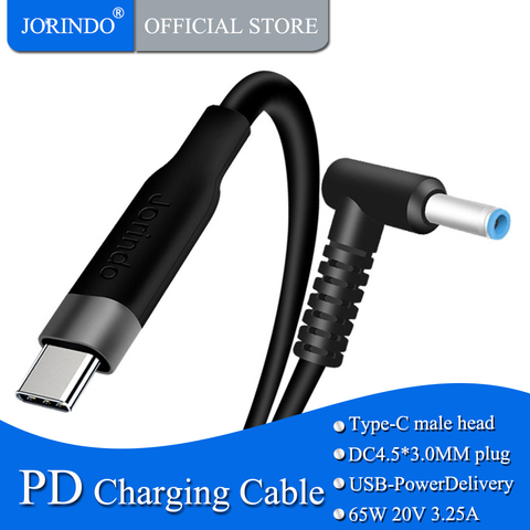 JORINDO tipo-c macho a dc 4,5*3,0mm macho conector de cargador pd cable adaptador para hp notebook nuevo, portátil 65w ,3A ► Foto 1/6