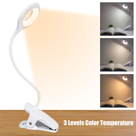 Lámpara Led regulable para escritorio Luz de mesa LED recargable por USB Clip en Interruptor táctil Lámpara de lectura 3 modos de Color para dormitorio de estudio ► Foto 1/6