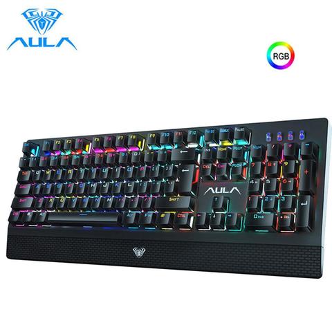 AULA-Teclado mecánico para videojuegos RGB, retroiluminado con cable, interruptor azul y negro, 104 teclas, antighosting, para ordenador portátil y de escritorio ► Foto 1/6