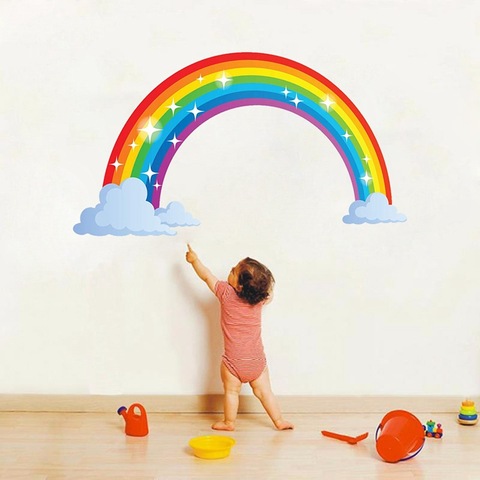 Pegatina de pared de nube de arcoíris de dibujos animados, decoración creativa para habitación de niños, arte Mural, calcomanías para decoración del hogar, papel tapiz, pegatinas para guardería ► Foto 1/6