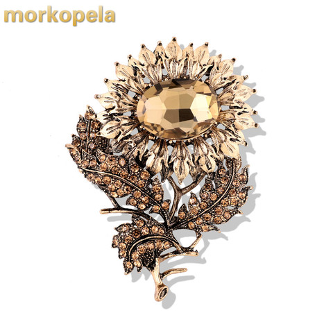 Morkopela-broche de girasol de cristal grande para mujer, joyería para banquete, accesorios de ropa, broches de flores de diamantes de imitación, regalo ► Foto 1/6