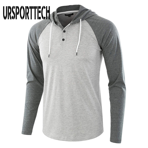 Camiseta de otoño para hombre, Tops holgados con capucha, camisetas para hombre, nueva ropa deportiva, Sudadera con capucha, camiseta de manga larga de retales para hombre ► Foto 1/6