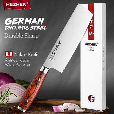 HEZHEN-cuchillo Nakiri de 6,8 pulgadas, herramienta de cocina profesional de acero inoxidable, para cortar verduras, carne y cocinar ► Foto 1/6