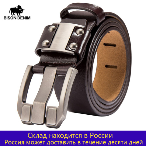 Cinturones vaqueros BISON para hombre, cinturones de cuero genuino, hebilla de Pin, cinturón de marca Vintage para hombre N71350 ► Foto 1/6