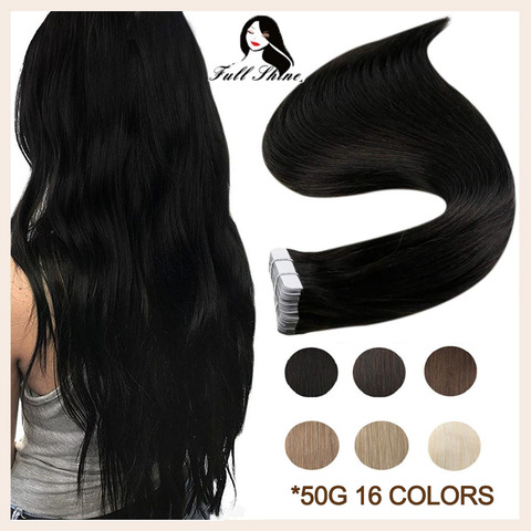 Extensiones de cabello humano Remy, cinta brillante, Color rubio puro, Natural, 50g, pegamento adhesivo de trama de piel para salón, alta calidad ► Foto 1/6