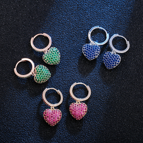 Pendientes coloridos de circonia cúbica para mujer, aretes de gota de corazón de melocotón para mujer, aretes de Color oro rosa y plata, joyería de boda para fiesta, nueva moda 2022 ► Foto 1/6