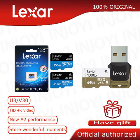 Tarjeta TF Lexar 633x 1000x de 32 GB, 64 GB, 128 GB, 256GB, tarjeta de memoria de 512 GB, tarjeta micro sd de Clase 10 carte para vídeo 1080p full-hd 3D y 4K ► Foto 1/6