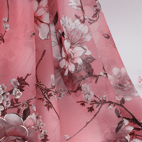 Tela de tul de gasa con estampado de ciruela rosa, suave, para camisas de vestir, por metro, 150cm de ancho ► Foto 1/5