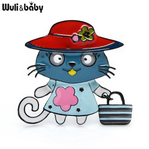 Wuli & baby-broches de cara grande de gato para mujer, bolso de mano esmaltado, sombrero, Animal encantador, broche informal para fiesta, regalos ► Foto 1/6