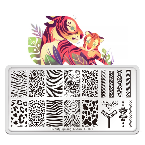 Beauty BigBang-imagen de Animal, placas de estampado para manicura, Tigre, cebra, estampado de leopardo, textura XL-001, molde de plantilla de acero inoxidable ► Foto 1/6