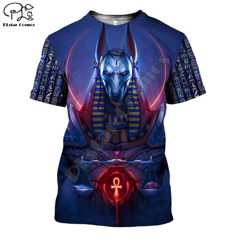 PLstar Cosmos Dios de Egipto antiguo símbolo Anubis cara plata verano Camisetas manga corta Unisex Streetwear S-3 ► Foto 1/6