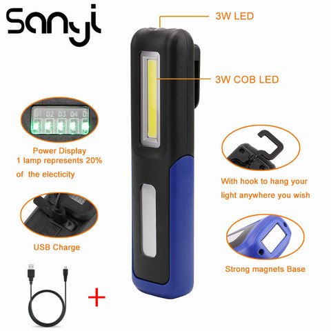 SANYI COB LED linterna de trabajo de inspección Torch luz al aire libre portátil práctico linterna USB recargable lámpara por imán gancho ► Foto 1/6