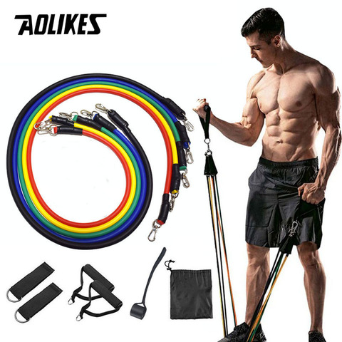 AOLIKES 11 unids/set resistencia bandas elásticas para Fitness Yoga tubos de goma banda extensora de formación gimnasios ejercicio cuerda de tracción de entrenamiento ► Foto 1/6