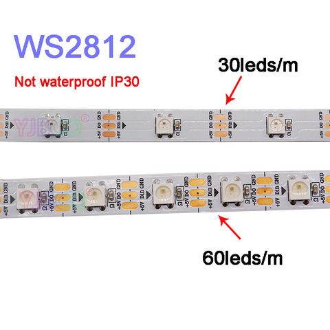 1 m/2 m/3 m/4 m/5 m WS2812B inteligente led tira de luz; 30/60/144 píxeles/leds/m; WS2812 IC; cinta de tira led IP30/IP65/IP67, DC5V ► Foto 1/6