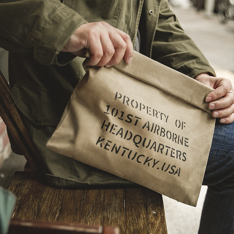 Maden-Bolso de mano Vintage para hombre, bolsa de tela encerada militar, caqui, informal, con estampado, tipo sobre, Retro ► Foto 1/6