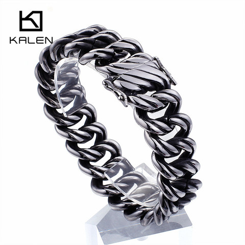 KALEN-Pulsera de cadena trenzada Punk para hombre, de acero inoxidable, 21,5 cm, gruesa, 21mm, masculina, joyería 2022 ► Foto 1/1