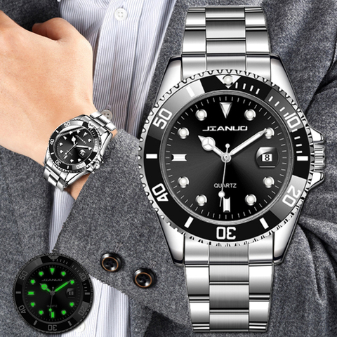 Reloj de lujo para hombre, reloj de negocios resistente al agua con fecha y esfera verde, reloj de pulsera a la moda para hombre, reloj masculino ► Foto 1/6