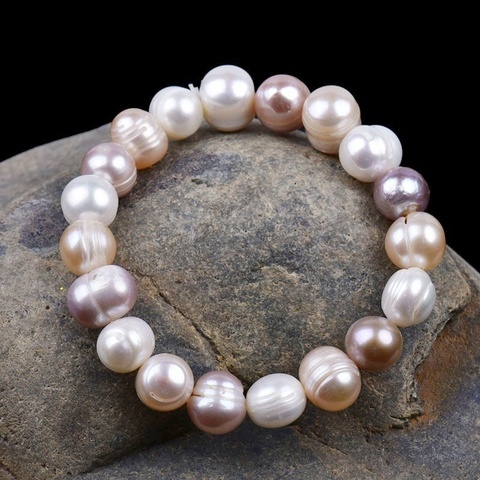 Pulsera de perlas de concha de 8mm para mujer, brazalete elástico de perlas naturales de agua dulce, joyería fina para fiesta, aniversario, regalo de boda ► Foto 1/6