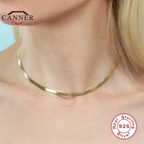 CANNER-collar de plata de ley 925 para mujer, Gargantilla femenino, cadena plana de clavícula, collar de serpiente para collares de joyas para mujeres, envío gratis ► Foto 1/6