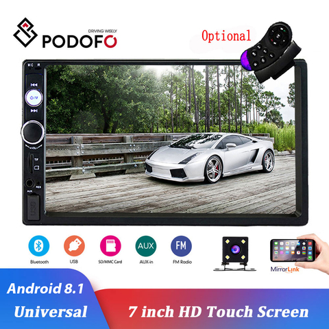 Podofo-autorradio 2 Din con Android 8,1 y reproductor Multimedia estéreo, pantalla táctil de 7 