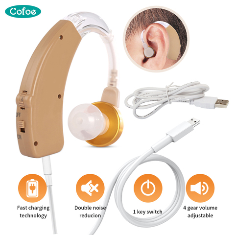 Cofoe BTE audífonos recargables Mini volumen ajustable audífono amplificador de sonido inalámbrico para la pérdida de audición ancianos ► Foto 1/6