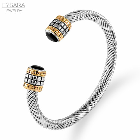 FYSARA de lujo trenzada encanto brazalete abierto de las mujeres de los hombres apilables brazaletes de joyería clásico Vintage Acero inoxidable ajustable pulseras ► Foto 1/6