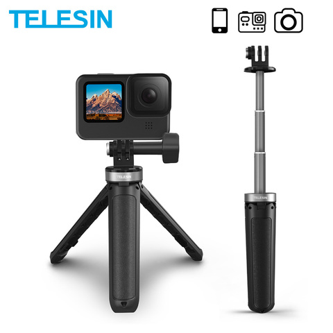 TELESIN-Mini palo de Selfie portátil, aleación de aluminio, plástico, ajustable, para cámara GoPro 9 Osmo Action Insta360, para iPhone y Android ► Foto 1/6