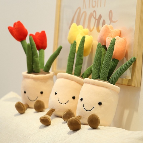 Plantas suculentas de tulipán realistas para niñas, juguete de decoración de felpa, estantería suave, decoración de muñecas, cojín con flores en maceta, regalo, 35cm ► Foto 1/6