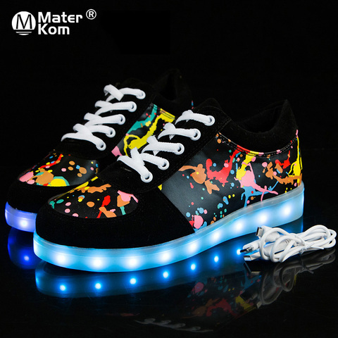 Tamaño 27-41 niños brillantes zapatillas de deporte con luz | Zapatos Zapatillas de deporte para niños niñas Krasovki con retroiluminación chico suela luminosa. ► Foto 1/6