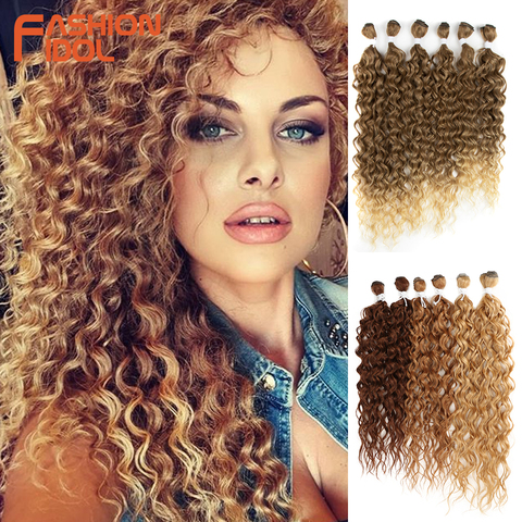 FASHION IDOL-mechones de pelo rizado Afro extensiones de cabello sintético 24-28 pulgadas, 6 unidades/lote Rubio degradado, ondas para mujeres negras ► Foto 1/6