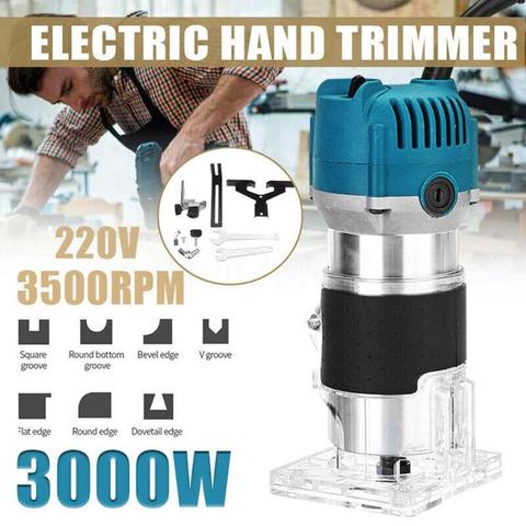 Recortadora de madera de 220V y 3000W laminadora eléctrica manual para carpintería, máquina de grabado para carpintería, recortadora con ranuras, juego de brocas para enrutador de madera ► Foto 1/6