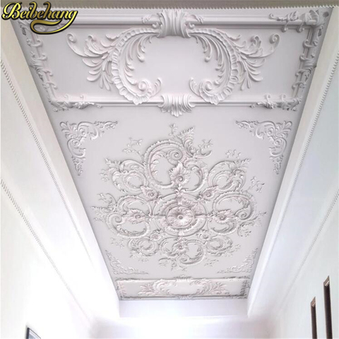 Beibehang-rollo de papel pintado grabado personalizado, papel pintado con línea de yeso blanco europeo, decoración de dormitorio, Fondo de techo de cielo, mural de fotos, papel de pared ► Foto 1/4