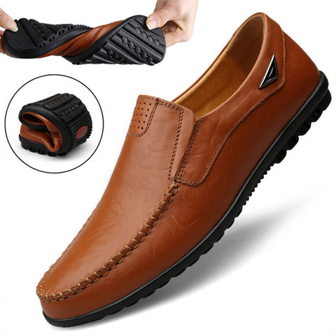 Zapatos informales de piel auténtica para hombre, mocasines transpirables sin cordones, color negro, de talla grande, 2022 ► Foto 1/6