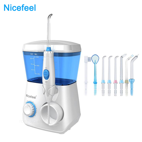 Nicefeel eléctrico Oral irrigador de agua Flosser hilo Dental de dientes limpiador Hydro Jet con tanque de agua de 600ml y 7 boquillas 1 cepillo de dientes ► Foto 1/6